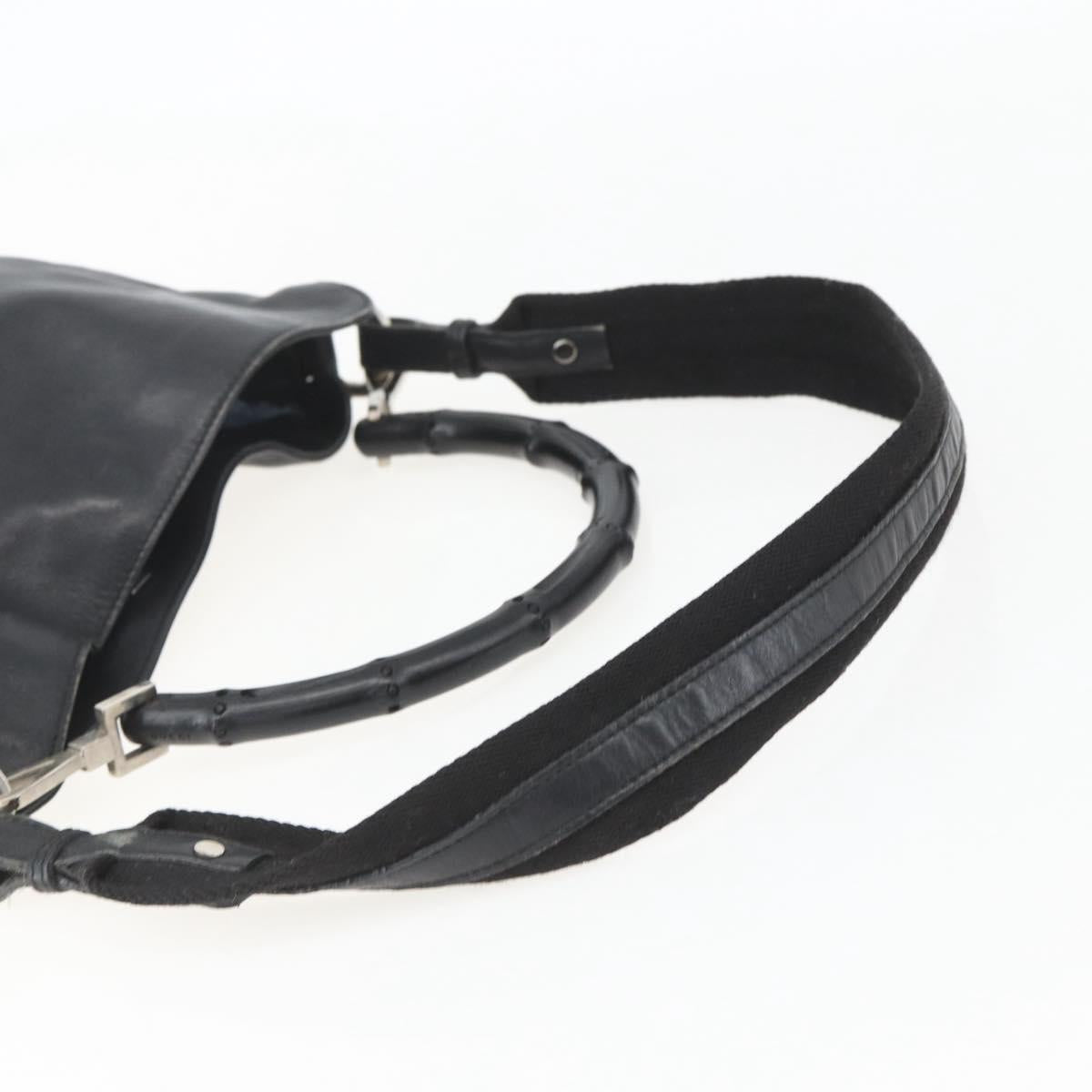 GUCCI Bamboo Shoulder Bag Leather 2way Black Silver 001 4095 Auth 151422