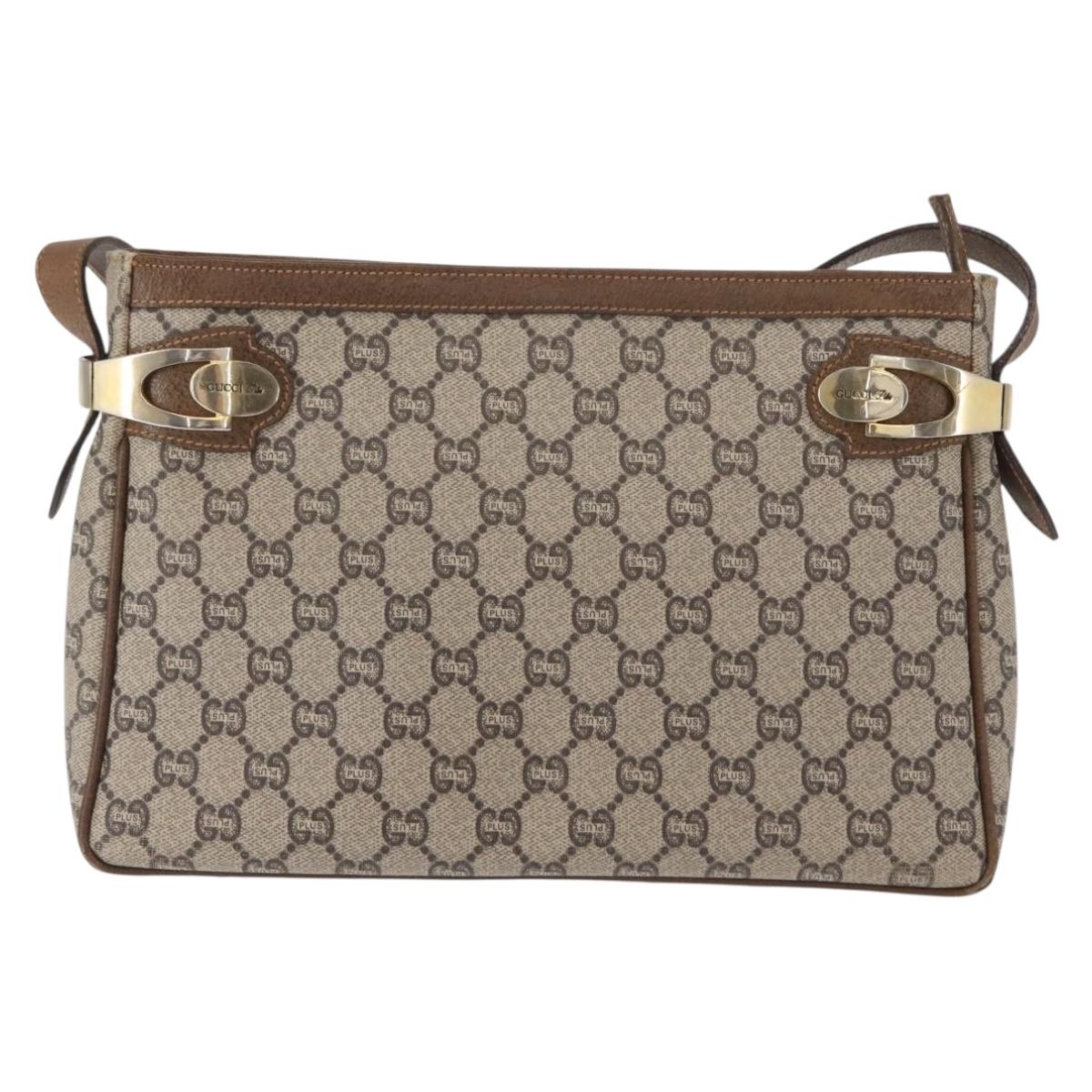 GUCCI GG Plus Supreme Shoulder Bag PVC Beige Gold Auth 151424