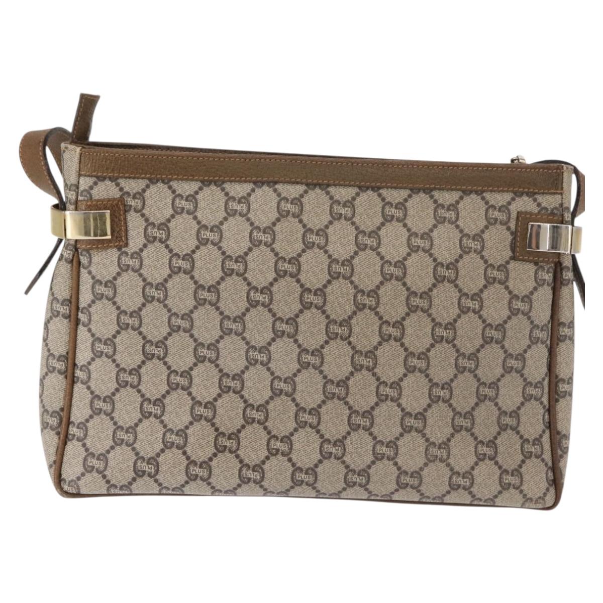 GUCCI GG Plus Supreme Shoulder Bag PVC Beige Gold Auth 151424