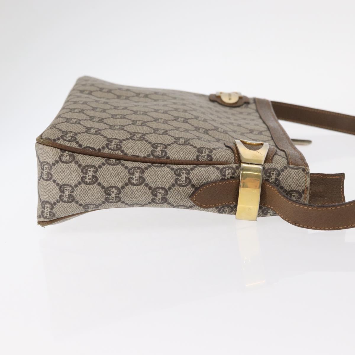 GUCCI GG Plus Supreme Shoulder Bag PVC Beige Gold Auth 151424