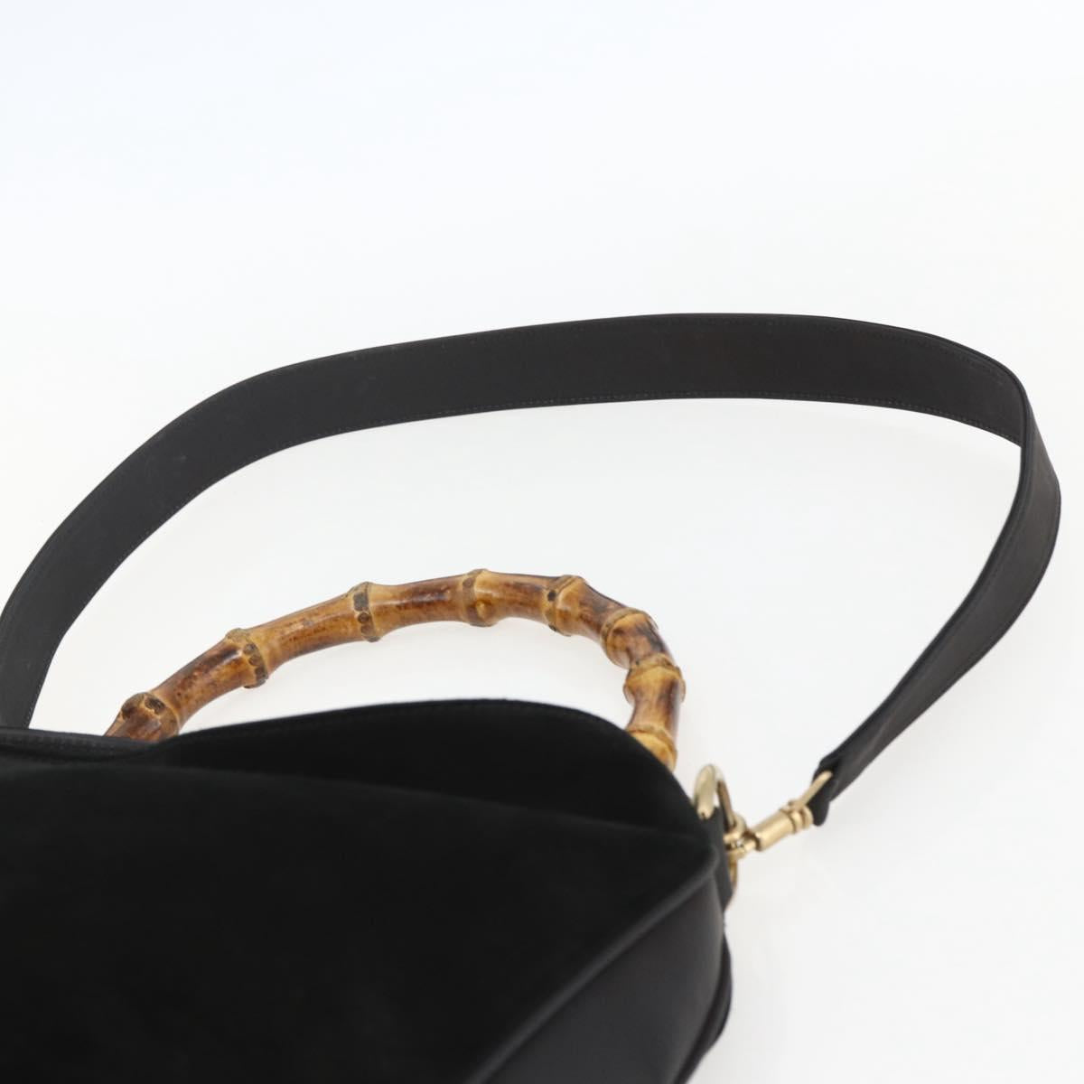 GUCCI Bamboo Shoulder Bag Suede 2way Black Gold 001 1577 2123 Auth 151425