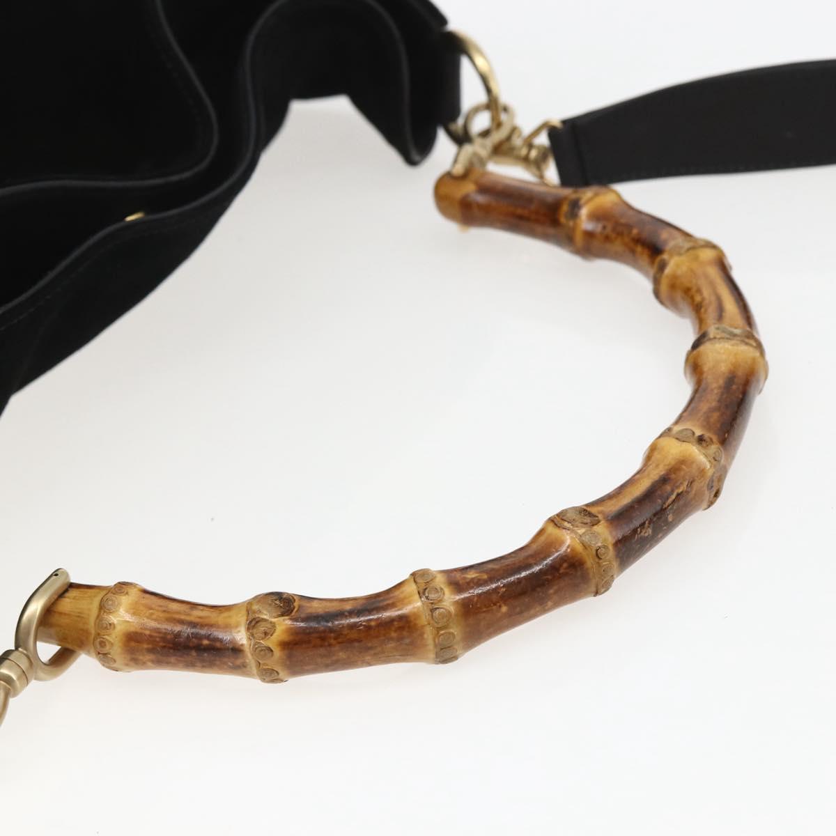 GUCCI Bamboo Shoulder Bag Suede 2way Black Gold 001 1577 2123 Auth 151425