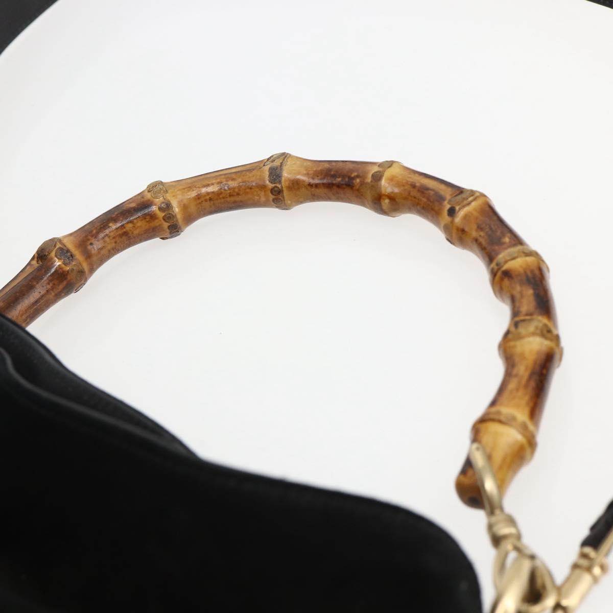 GUCCI Bamboo Shoulder Bag Suede 2way Black Gold 001 1577 2123 Auth 151425