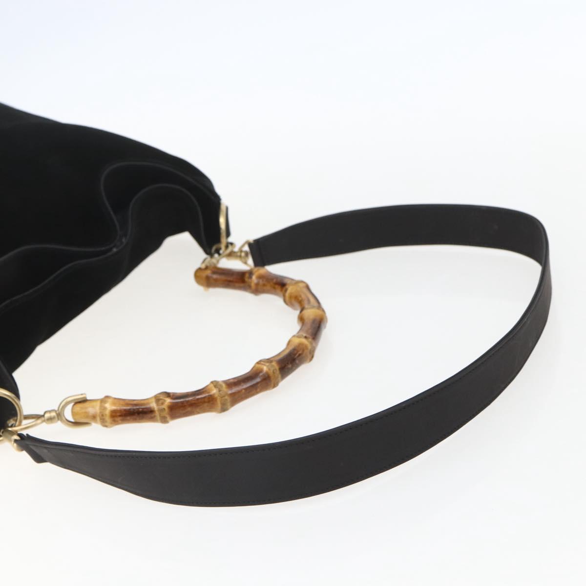GUCCI Bamboo Shoulder Bag Suede 2way Black Gold 001 1577 2123 Auth 151425