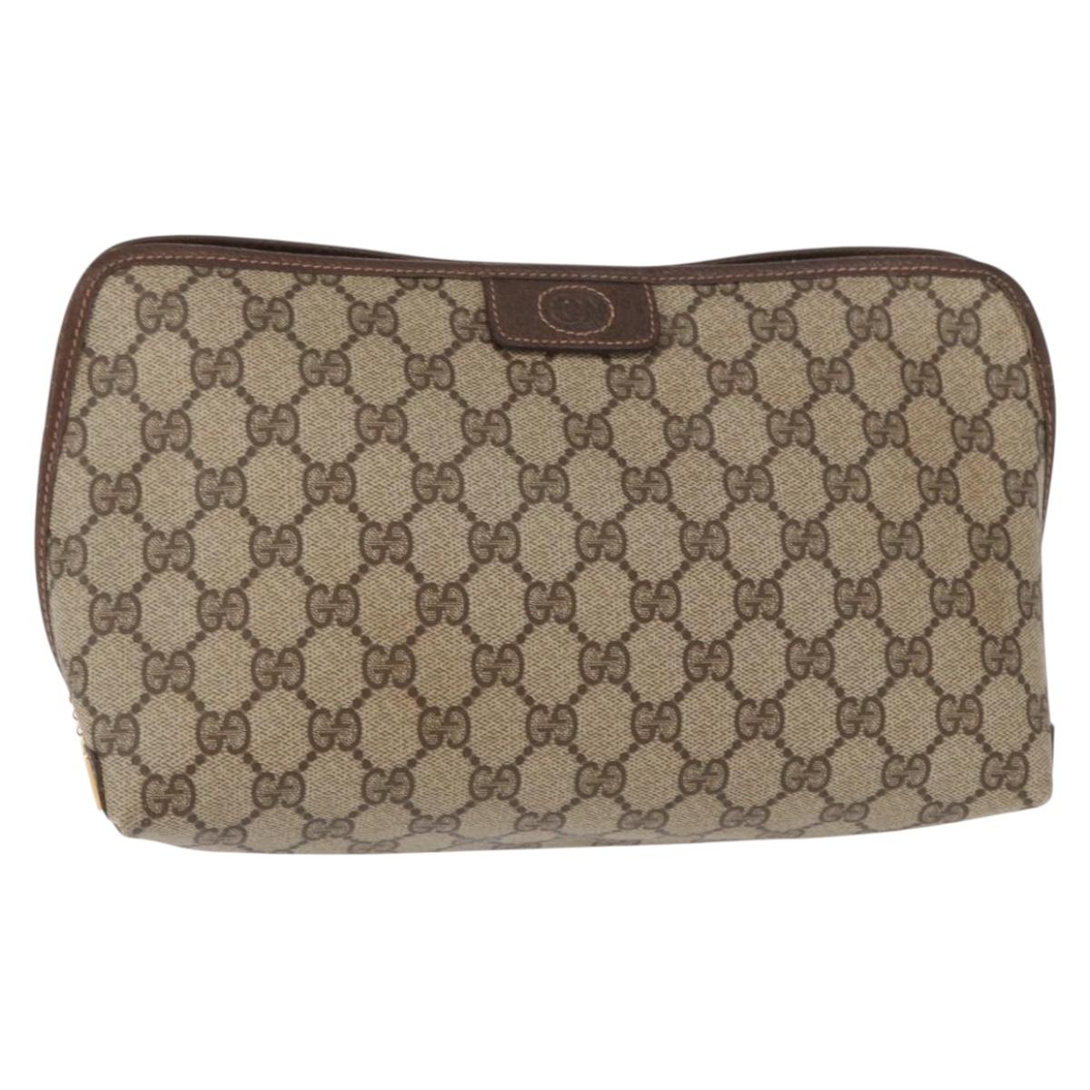 GUCCI GG Supreme Clutch Bag PVC Beige Gold Auth 151426