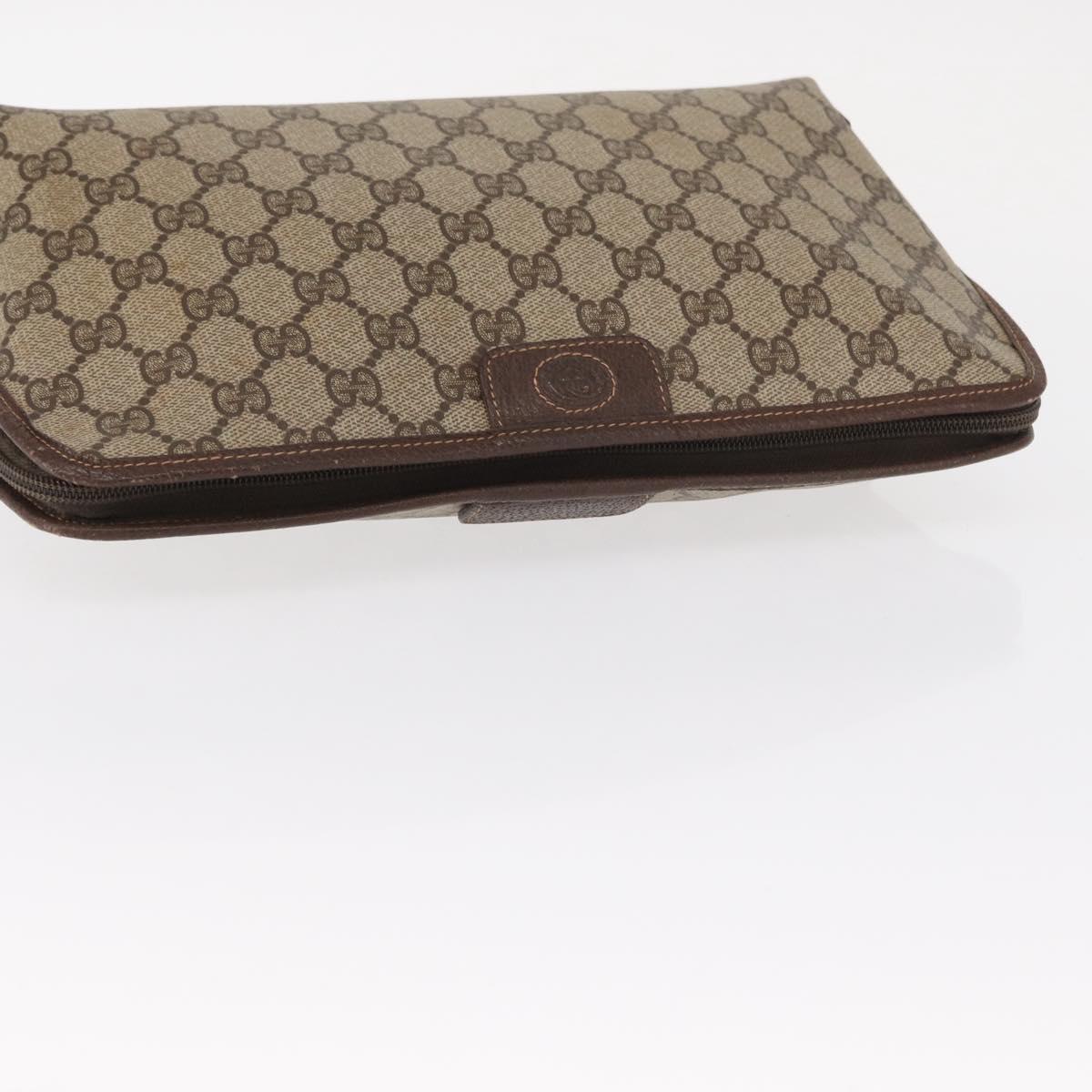 GUCCI GG Supreme Clutch Bag PVC Beige Gold Auth 151426