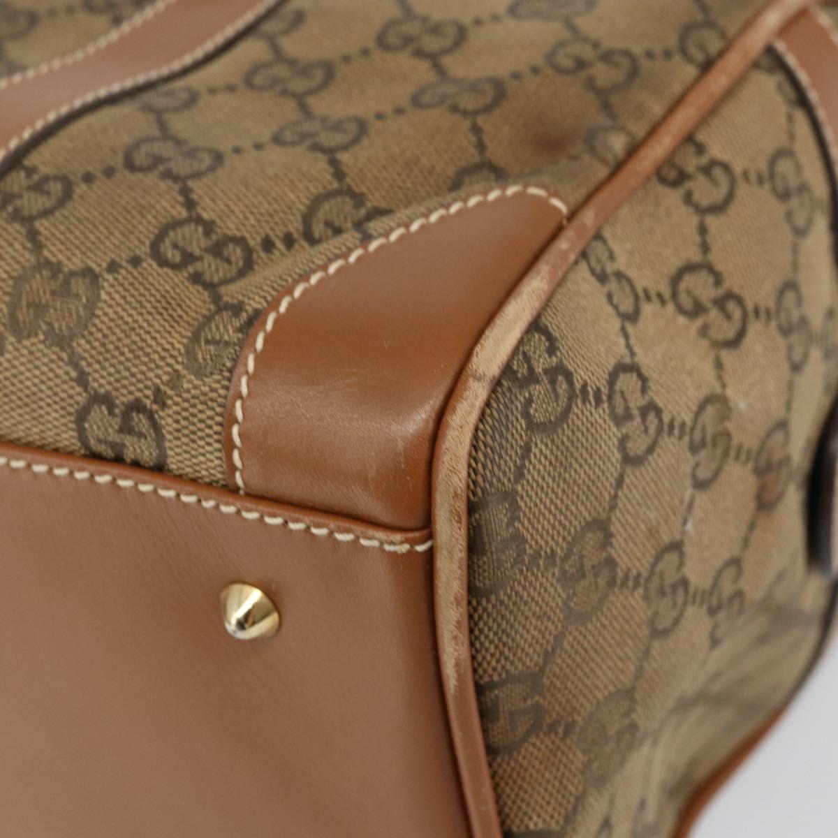 GUCCI GG Canvas Boston Bag Beige Gold Auth 151430