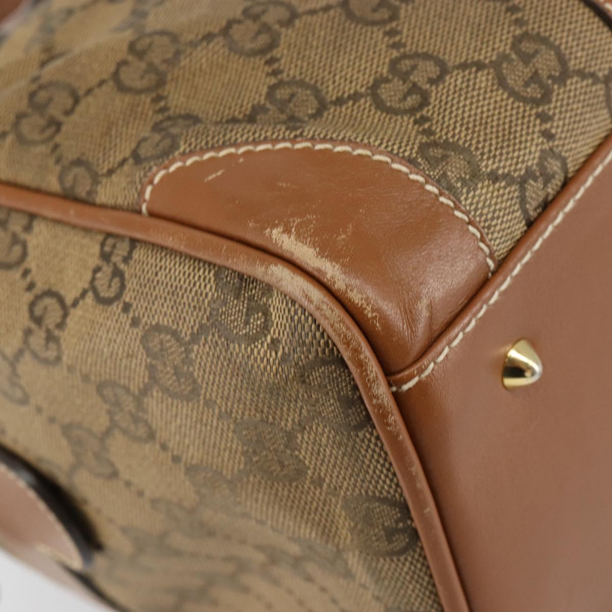 GUCCI GG Canvas Boston Bag Beige Gold Auth 151430