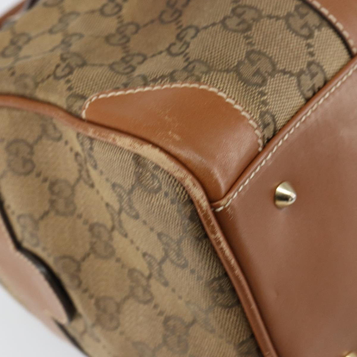 GUCCI GG Canvas Boston Bag Beige Gold Auth 151430