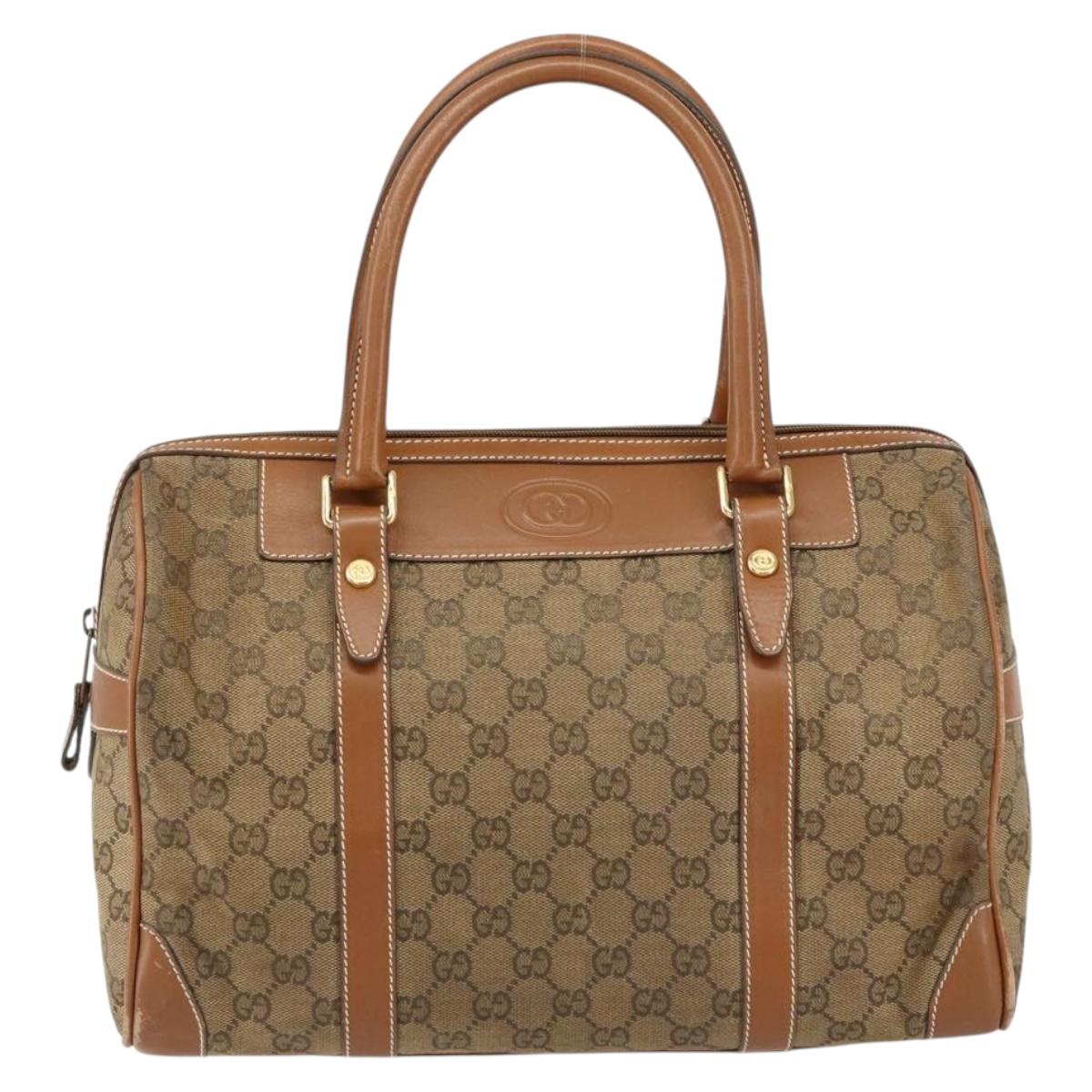 GUCCI GG Canvas Boston Bag Beige Gold Auth 151430