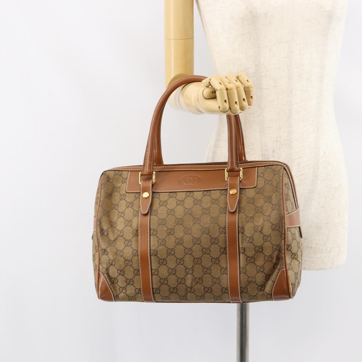 GUCCI GG Canvas Boston Bag Beige Gold Auth 151430