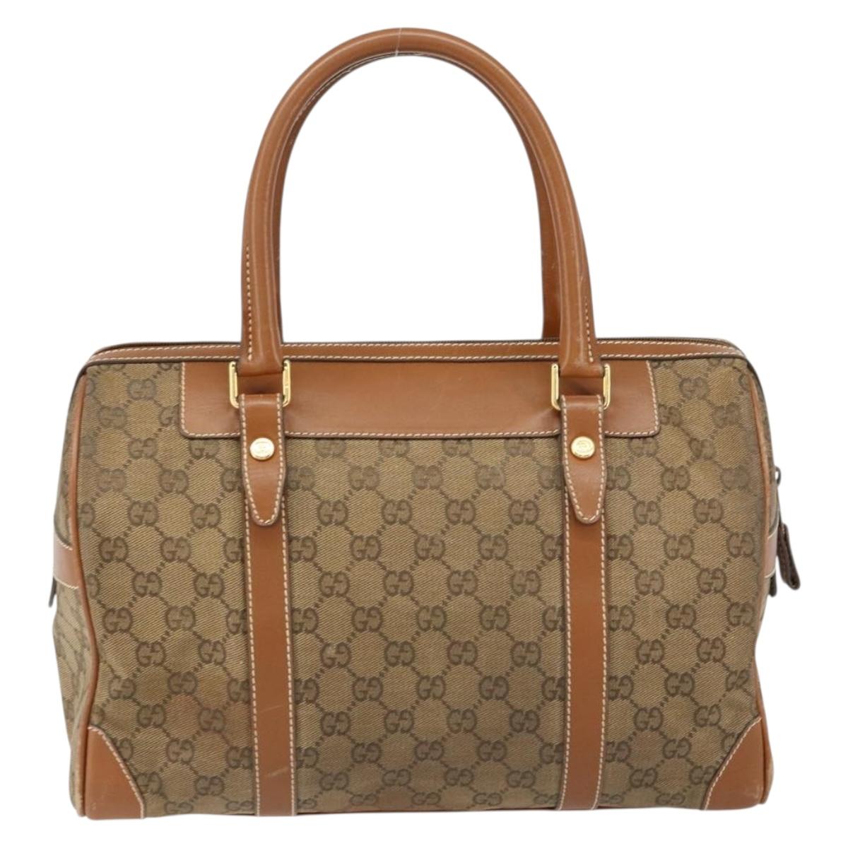 GUCCI GG Canvas Boston Bag Beige Gold Auth 151430
