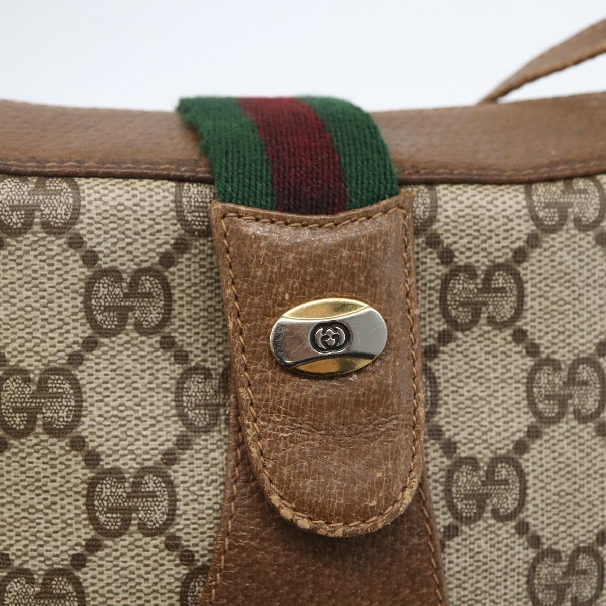 GUCCI GG Supreme Web Sherry Line Bag PVC Beige Gold 116 02 024 Auth 151431