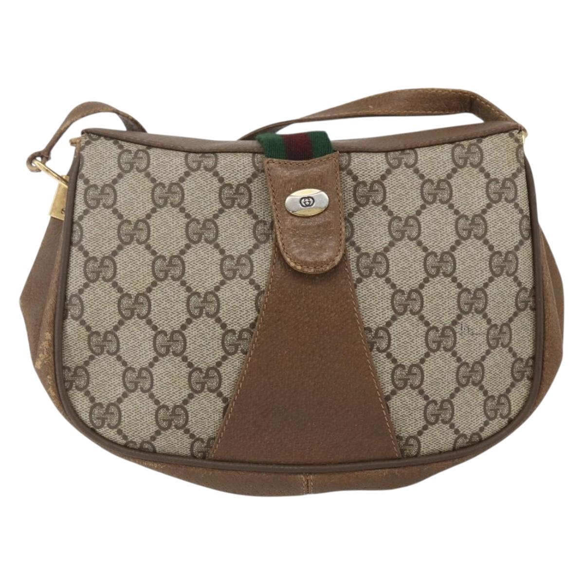 GUCCI GG Supreme Web Sherry Line Bag PVC Beige Gold 116 02 024 Auth 151431