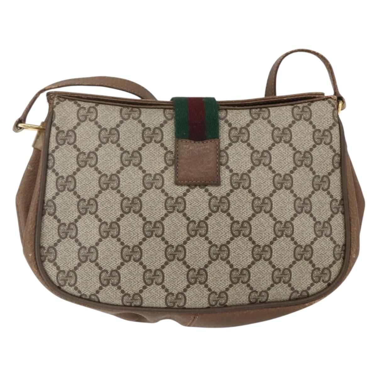 GUCCI GG Supreme Web Sherry Line Bag PVC Beige Gold 116 02 024 Auth 151431