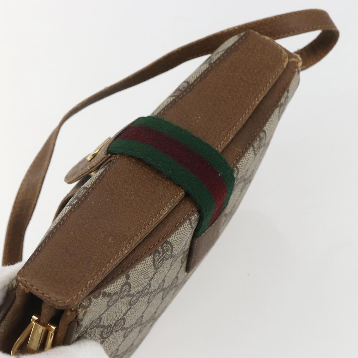 GUCCI GG Supreme Web Sherry Line Bag PVC Beige Gold 116 02 024 Auth 151431