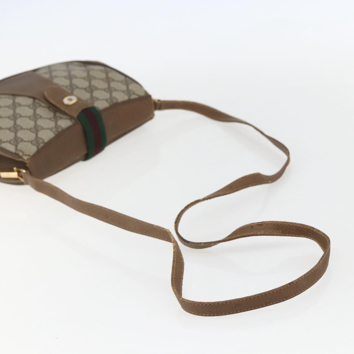 GUCCI GG Supreme Web Sherry Line Bag PVC Beige Gold 116 02 024 Auth 151431