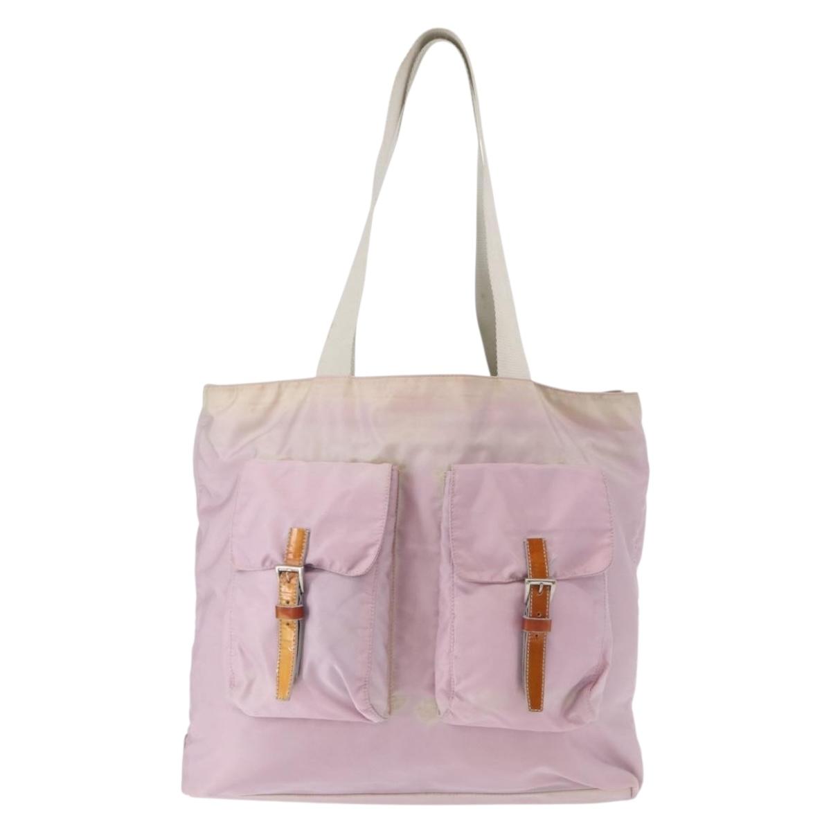 PRADA Tote Bag Nylon Pink Silver Auth 151432