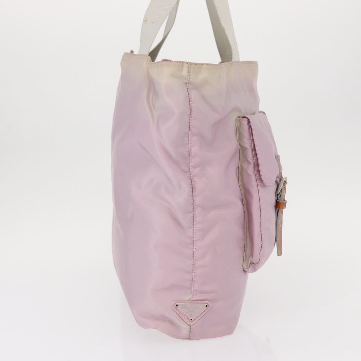 PRADA Tote Bag Nylon Pink Silver Auth 151432