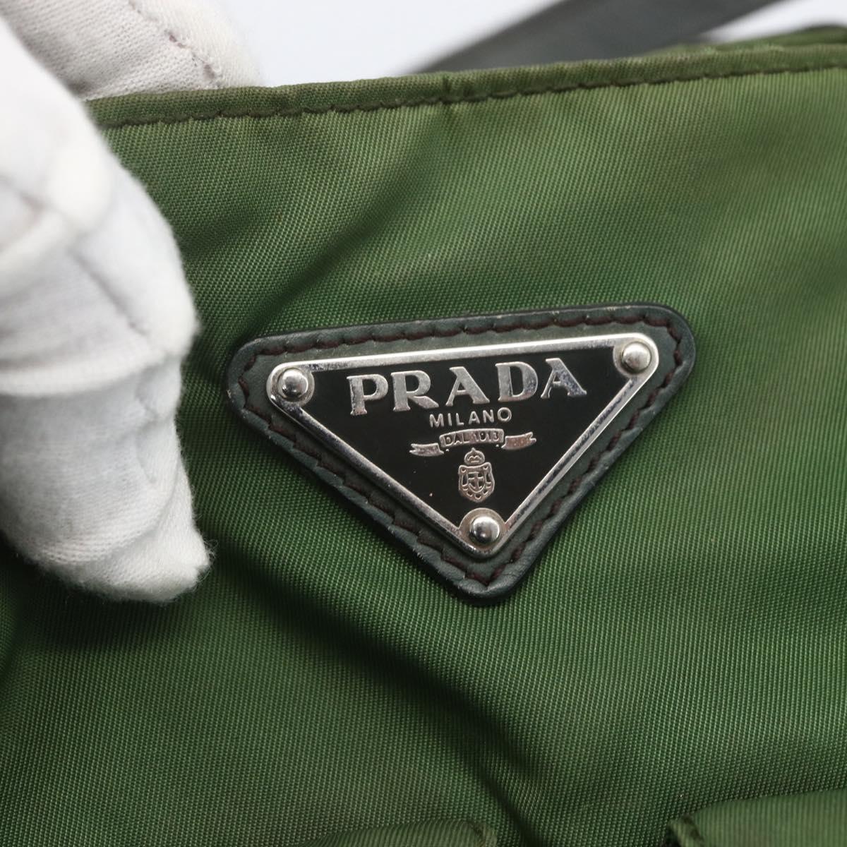 PRADA Hand Bag Nylon Green Silver Auth 151434