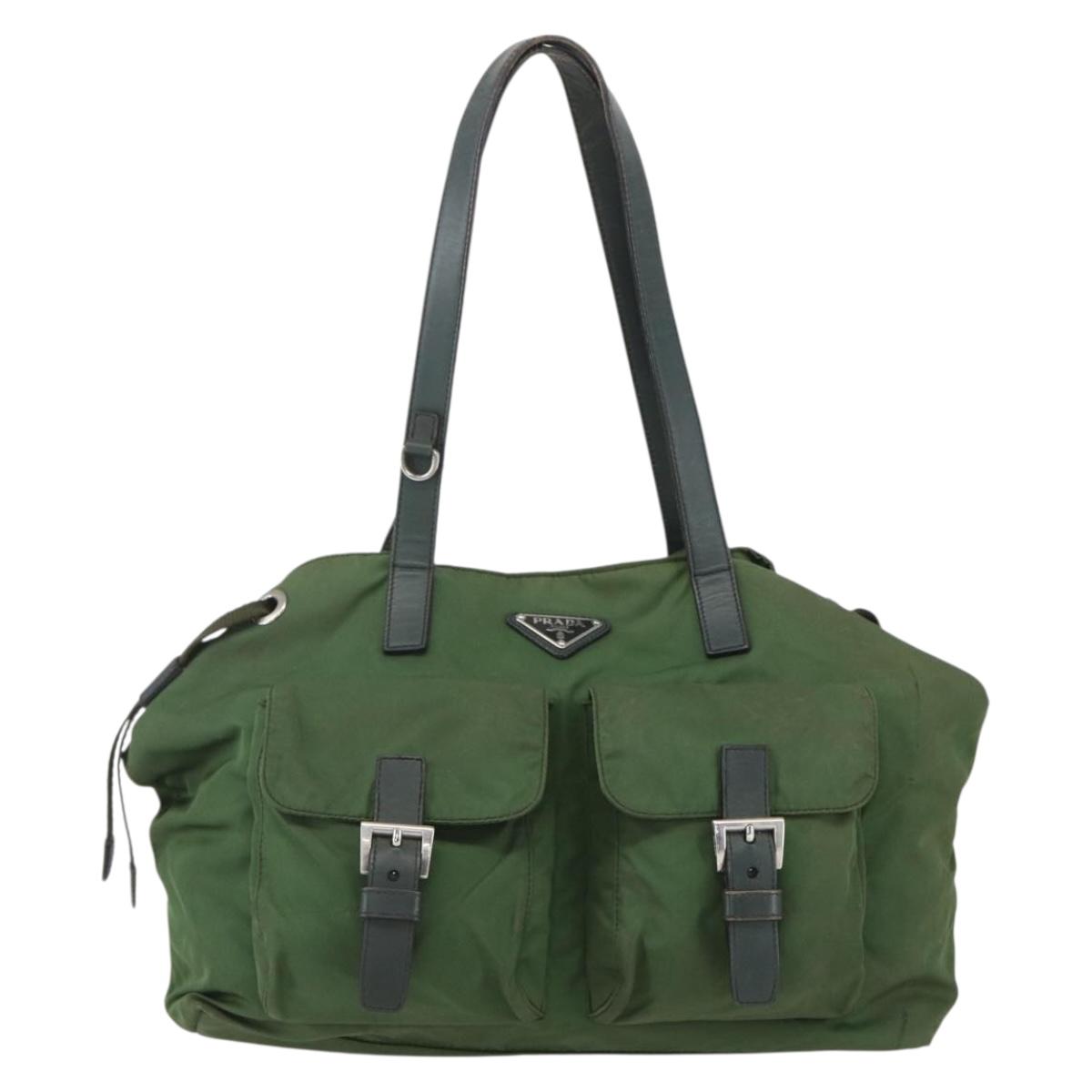 PRADA Hand Bag Nylon Green Silver Auth 151434