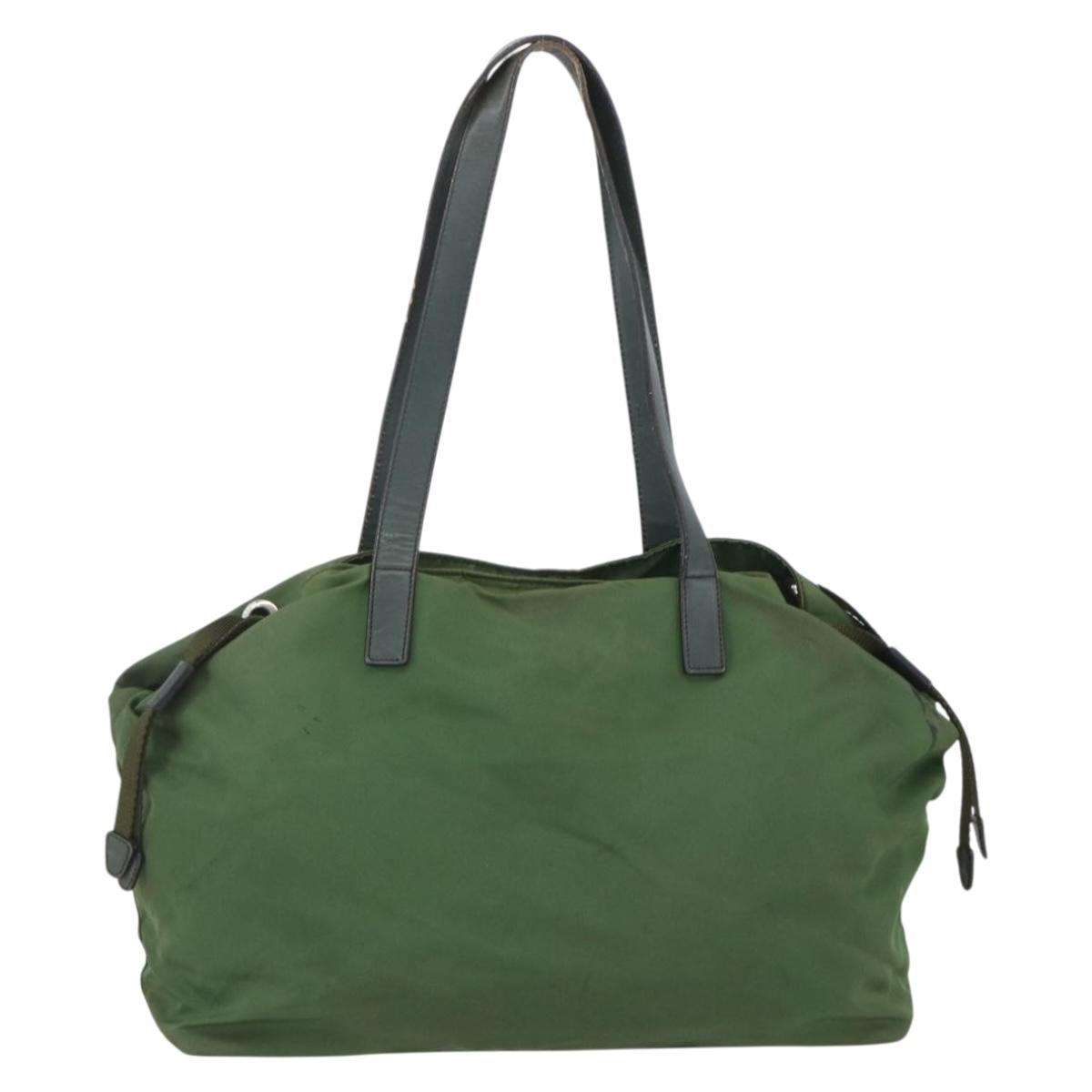 PRADA Hand Bag Nylon Green Silver Auth 151434