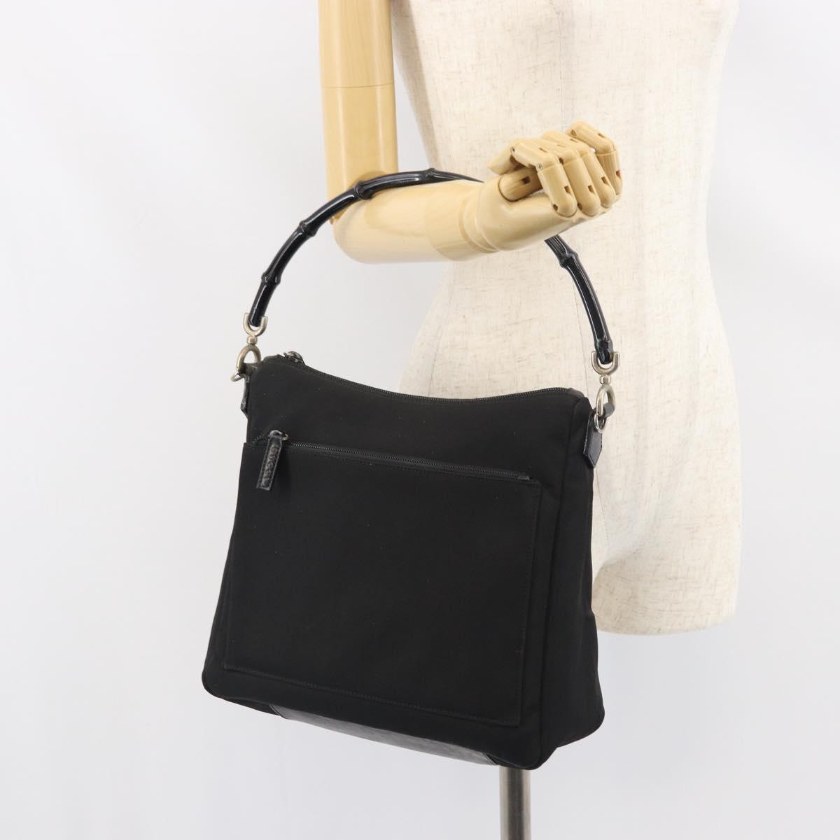 GUCCI Bamboo Shoulder Bag Nylon Black Silver 000 0509 Auth 151436