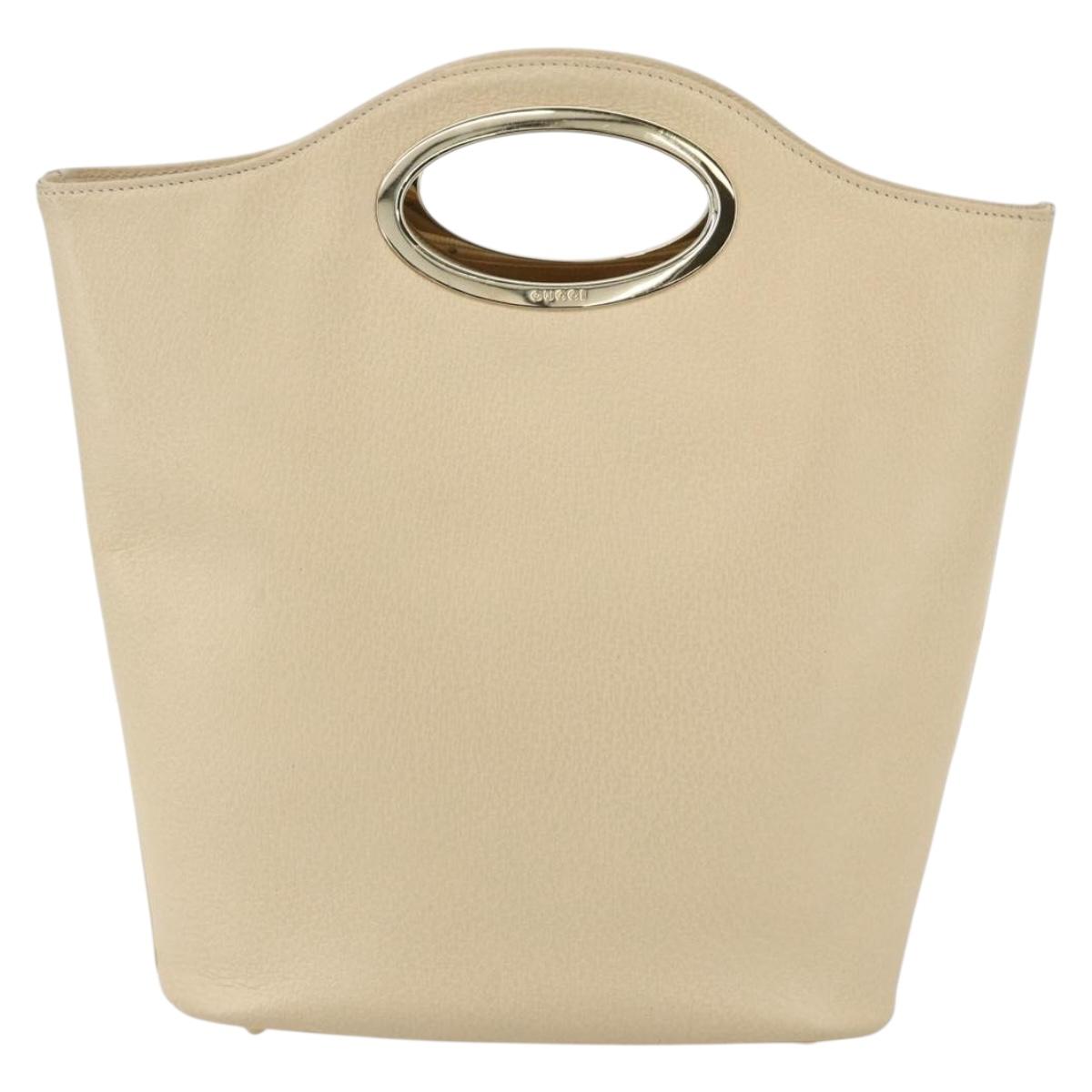 GUCCI Hand Bag Leather Beige Gold 000 1013 0556 Auth 151437