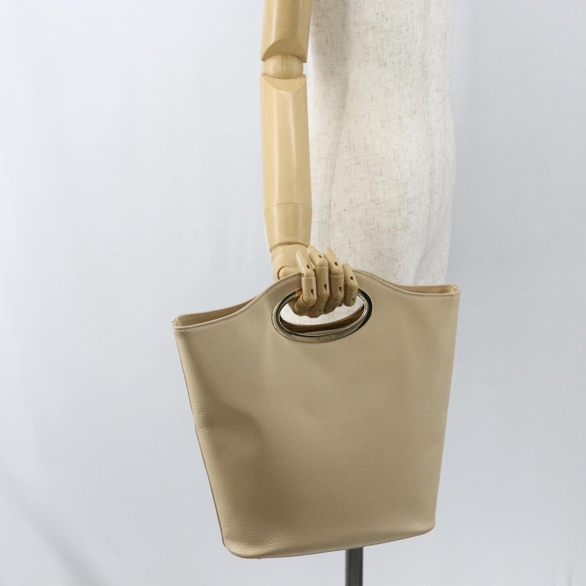GUCCI Hand Bag Leather Beige Gold 000 1013 0556 Auth 151437