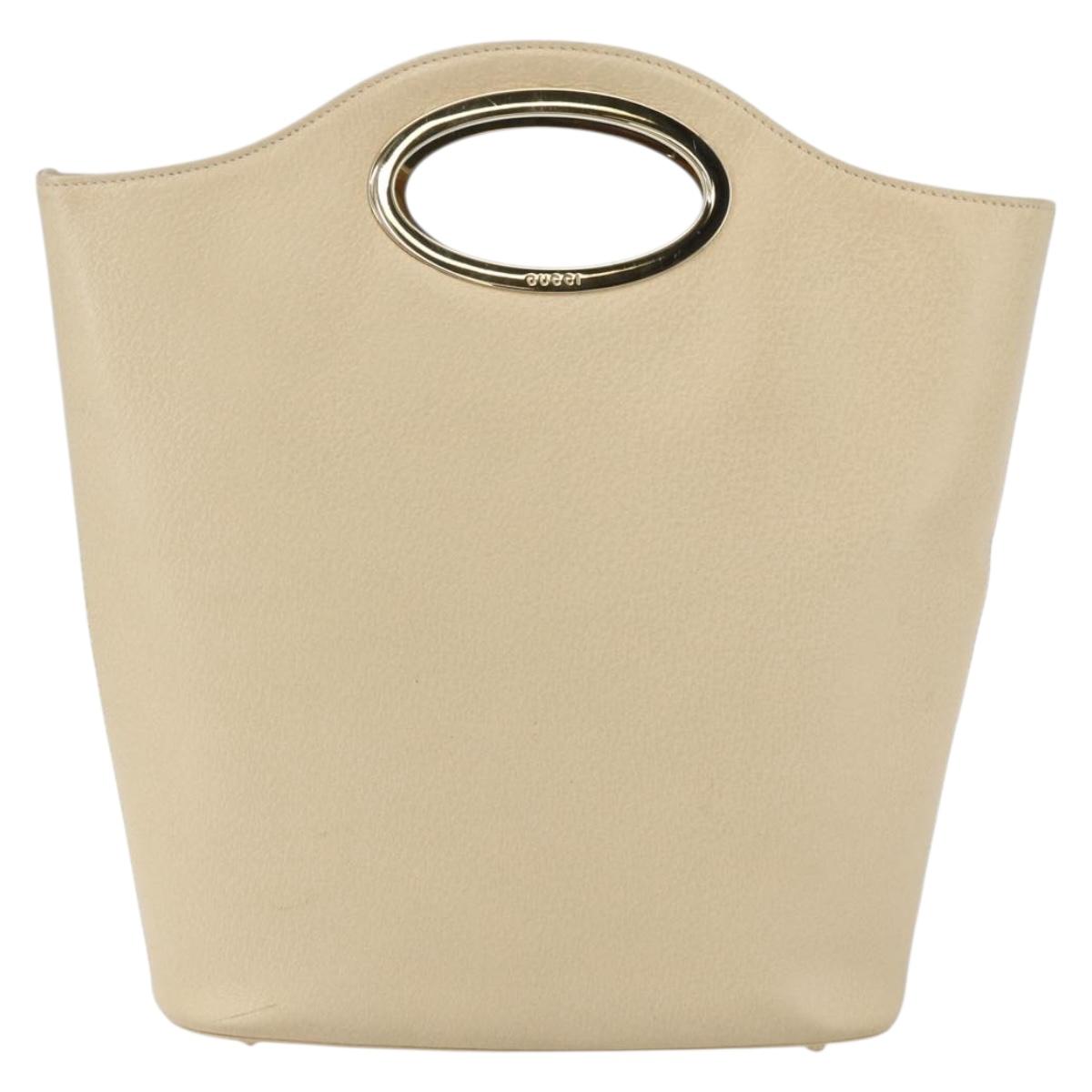 GUCCI Hand Bag Leather Beige Gold 000 1013 0556 Auth 151437