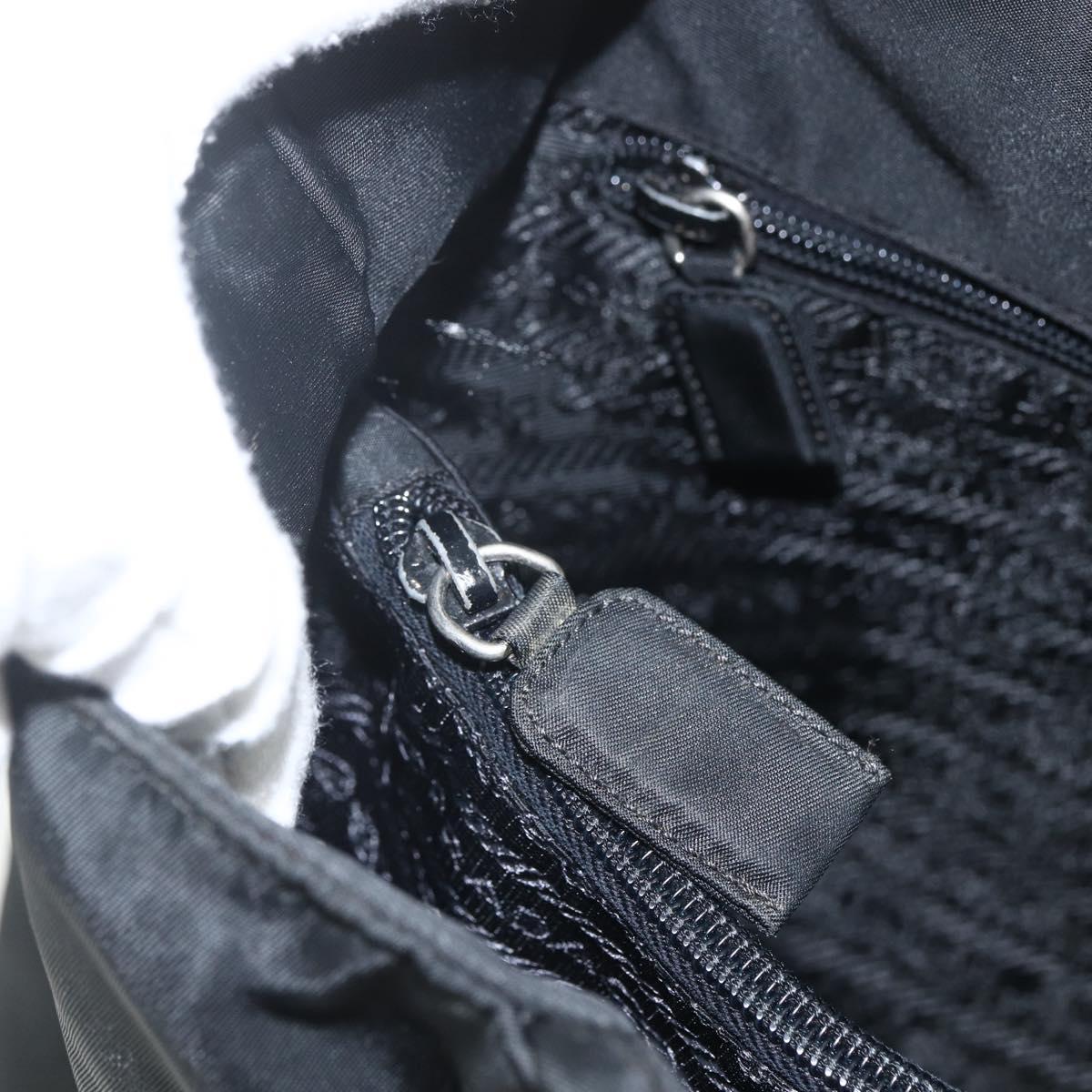 PRADA Tote Bag Nylon Black Silver Auth 151438