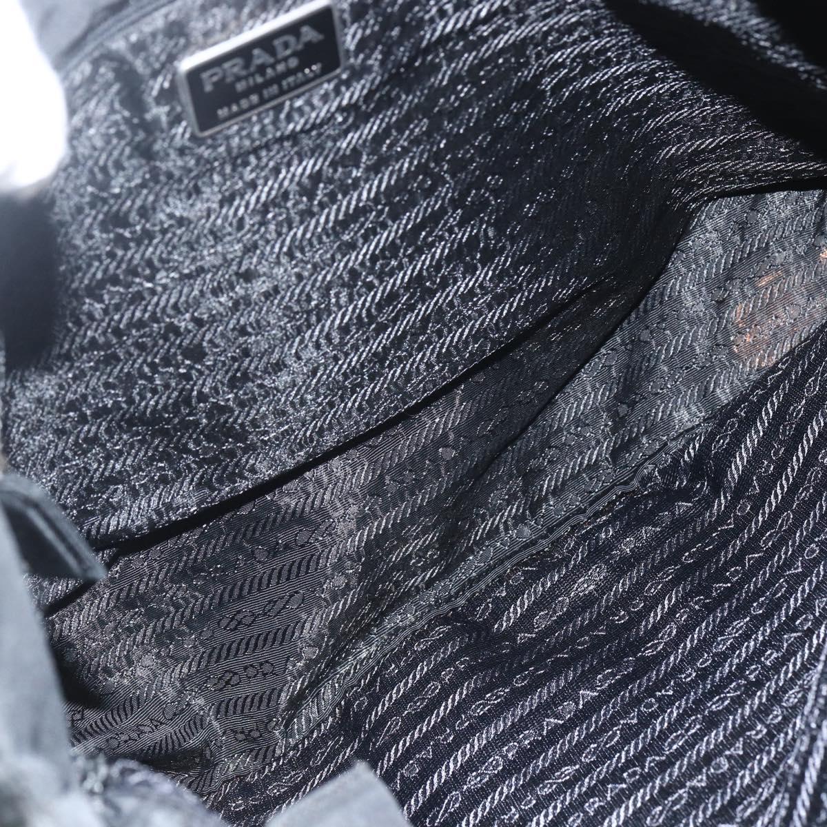 PRADA Tote Bag Nylon Black Silver Auth 151438