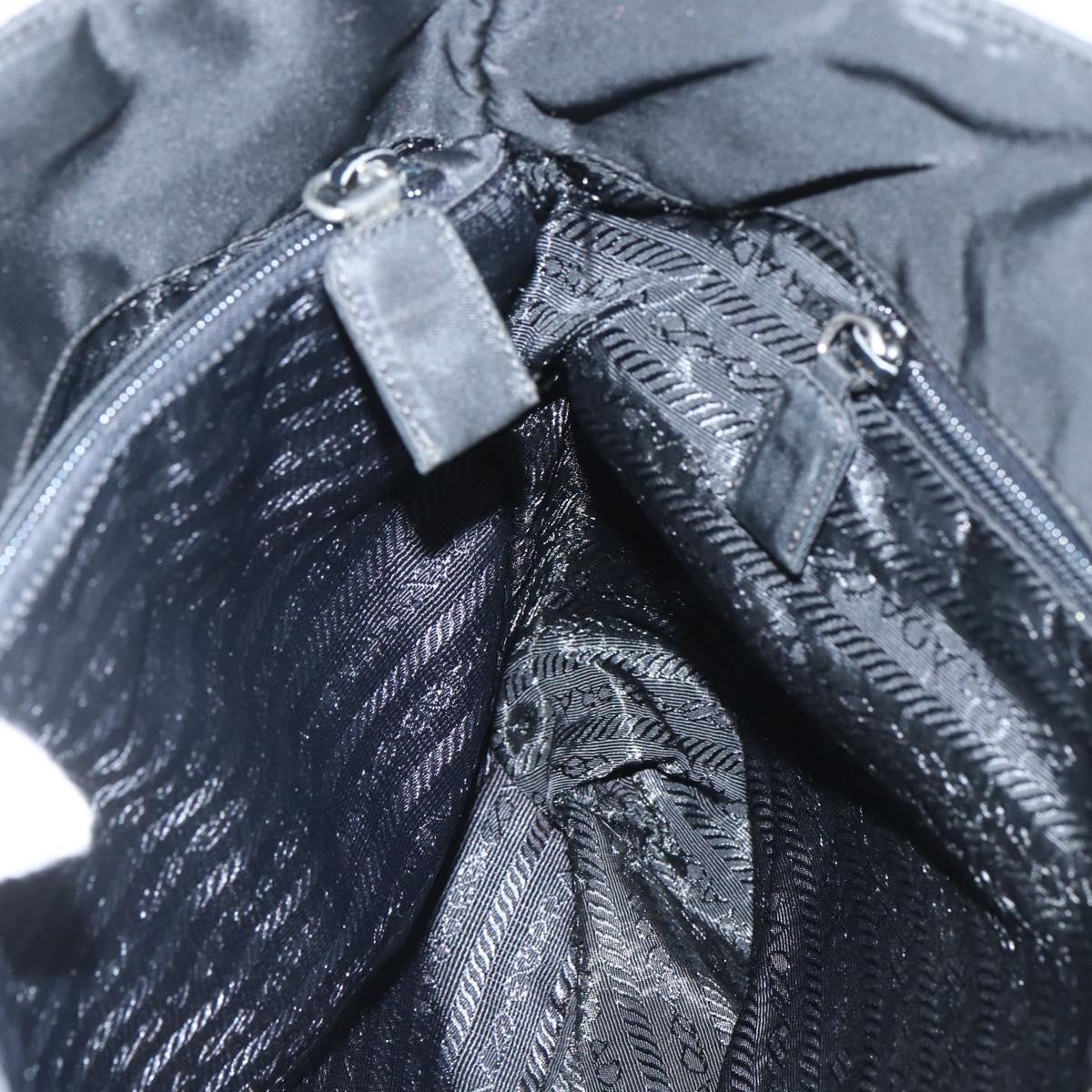 PRADA Tote Bag Nylon Black Silver Auth 151438