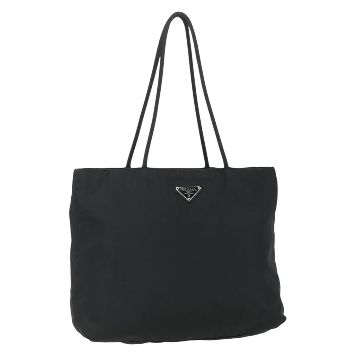 PRADA Tote Bag Nylon Black Silver Auth 151438