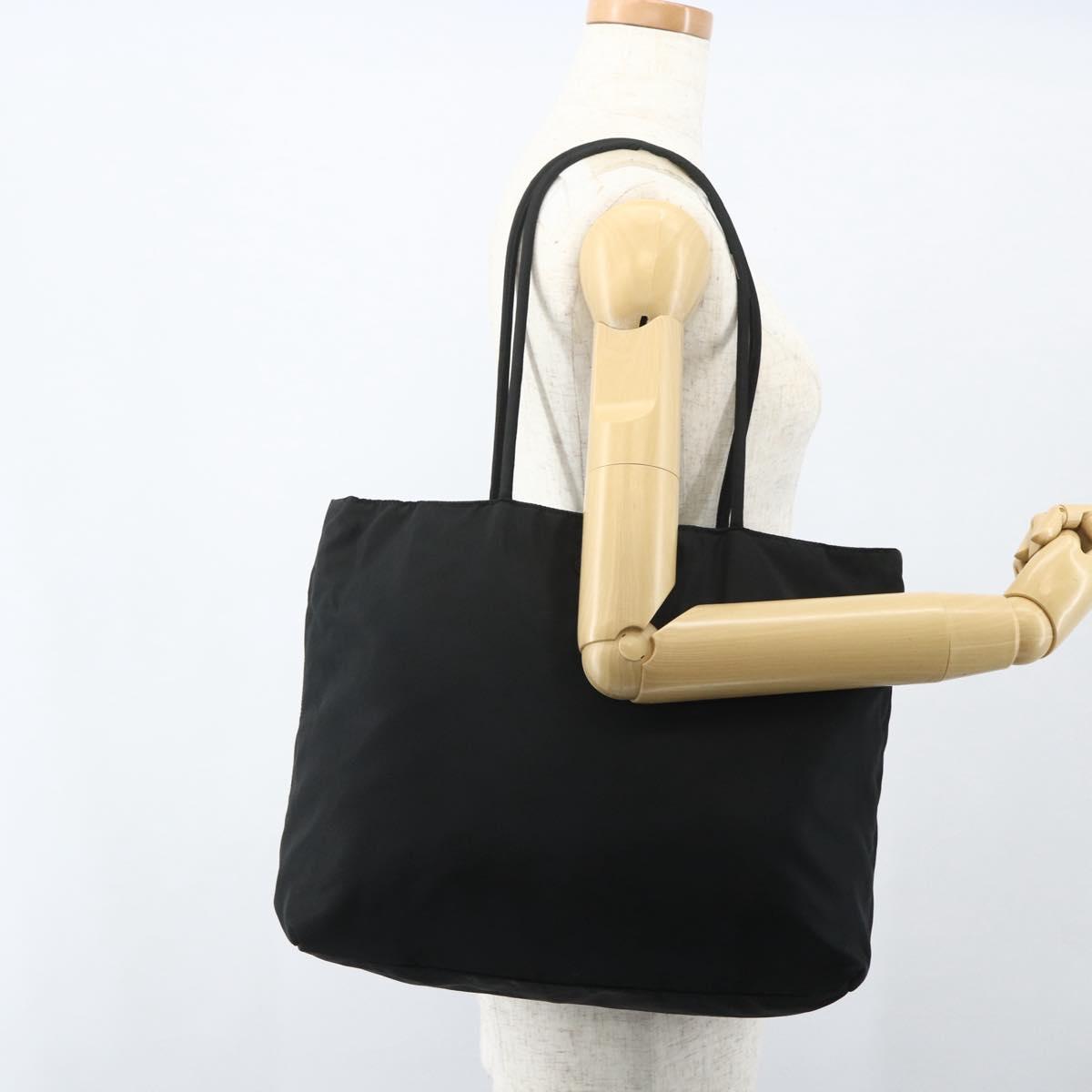 PRADA Tote Bag Nylon Black Silver Auth 151438