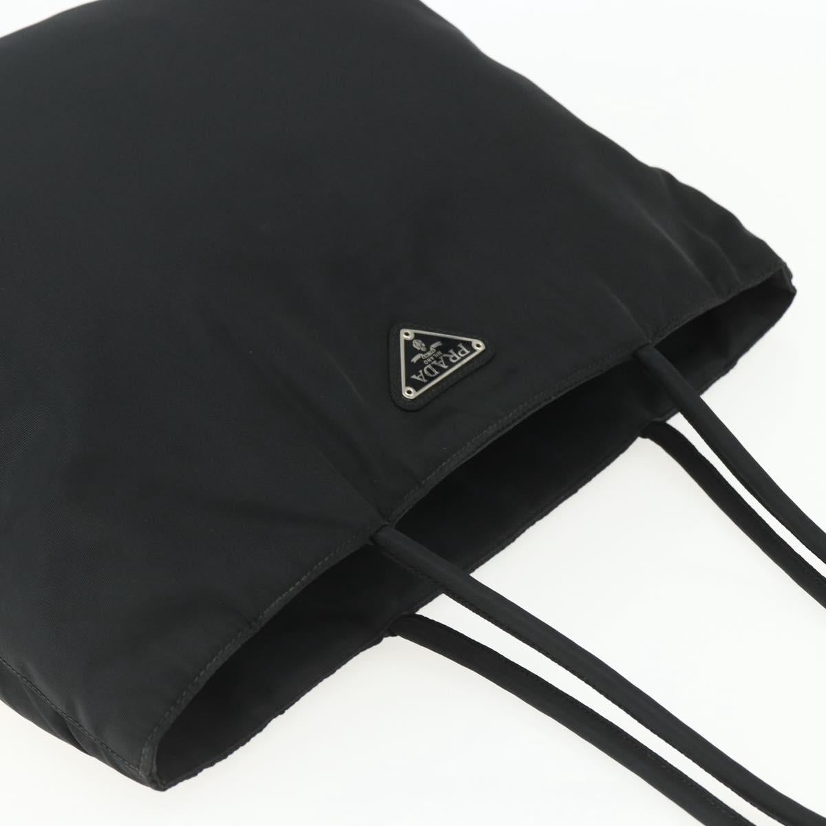 PRADA Tote Bag Nylon Black Silver Auth 151438