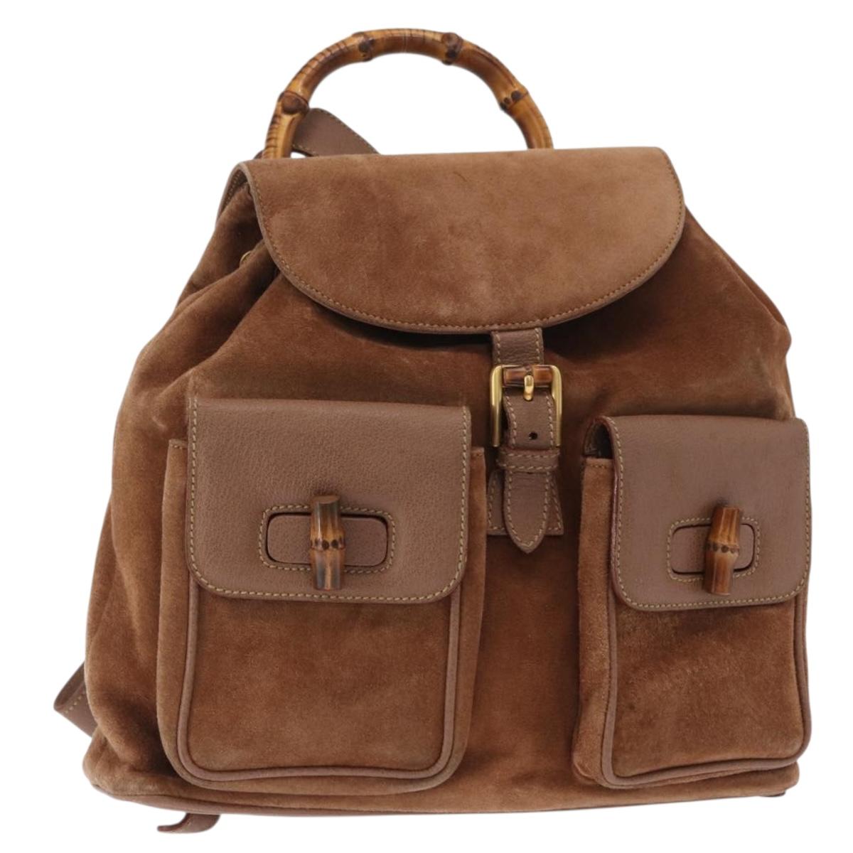 GUCCI Bamboo Backpack Suede Brown Gold 003 2058 0016 Auth 151439