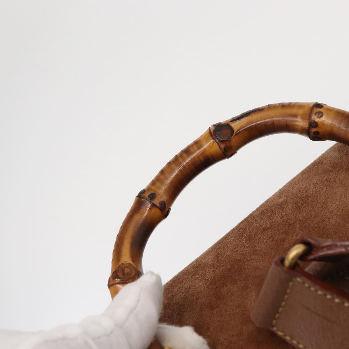 GUCCI Bamboo Backpack Suede Brown Gold 003 2058 0016 Auth 151439