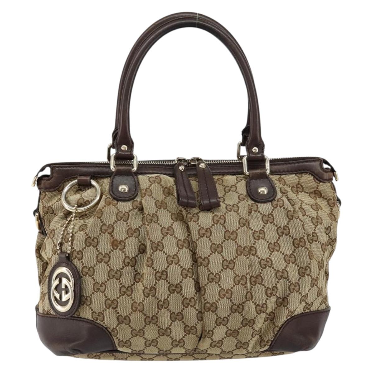 GUCCI GG Canvas Hand Bag Beige Gold 247902 Auth 151441