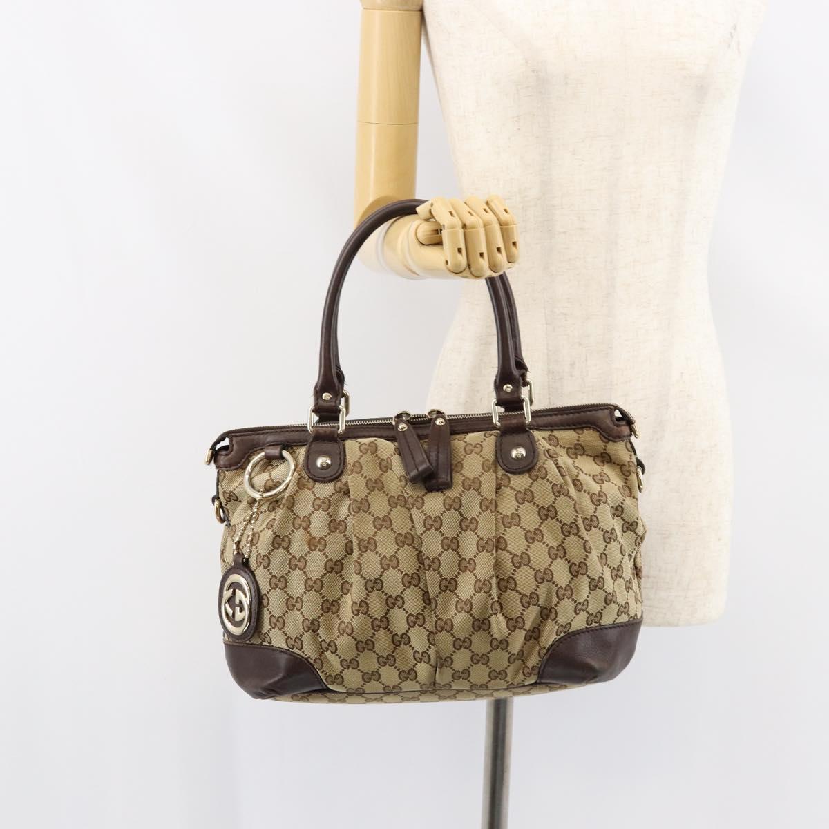 GUCCI GG Canvas Hand Bag Beige Gold 247902 Auth 151441