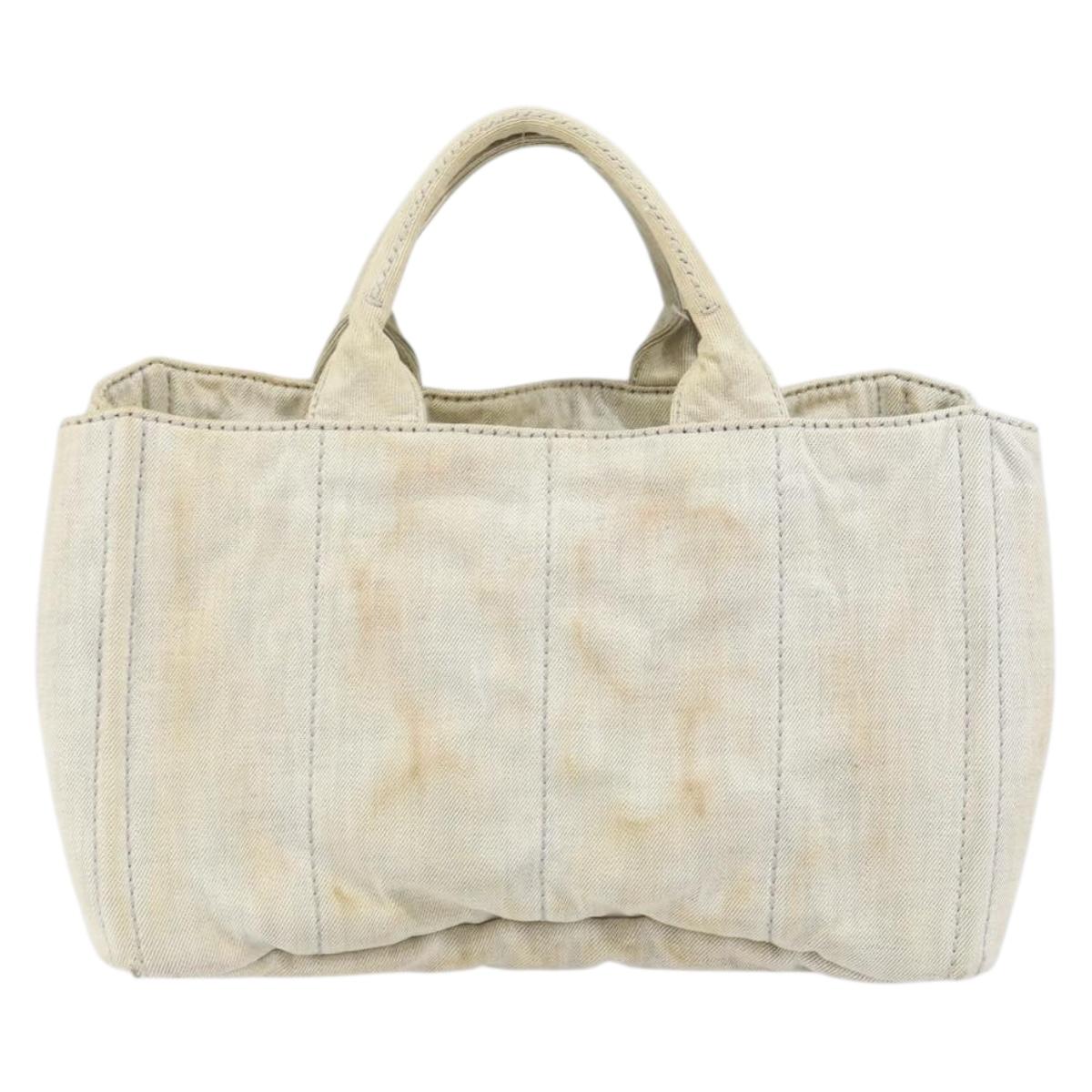 PRADA Canapa MM Hand Bag Canvas Gray Gold Auth 151445