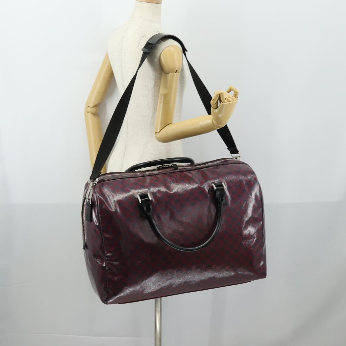 GUCCI GG Crystal Boston Bag Coated Canvas 2way Red Silver 203696 Auth 151447