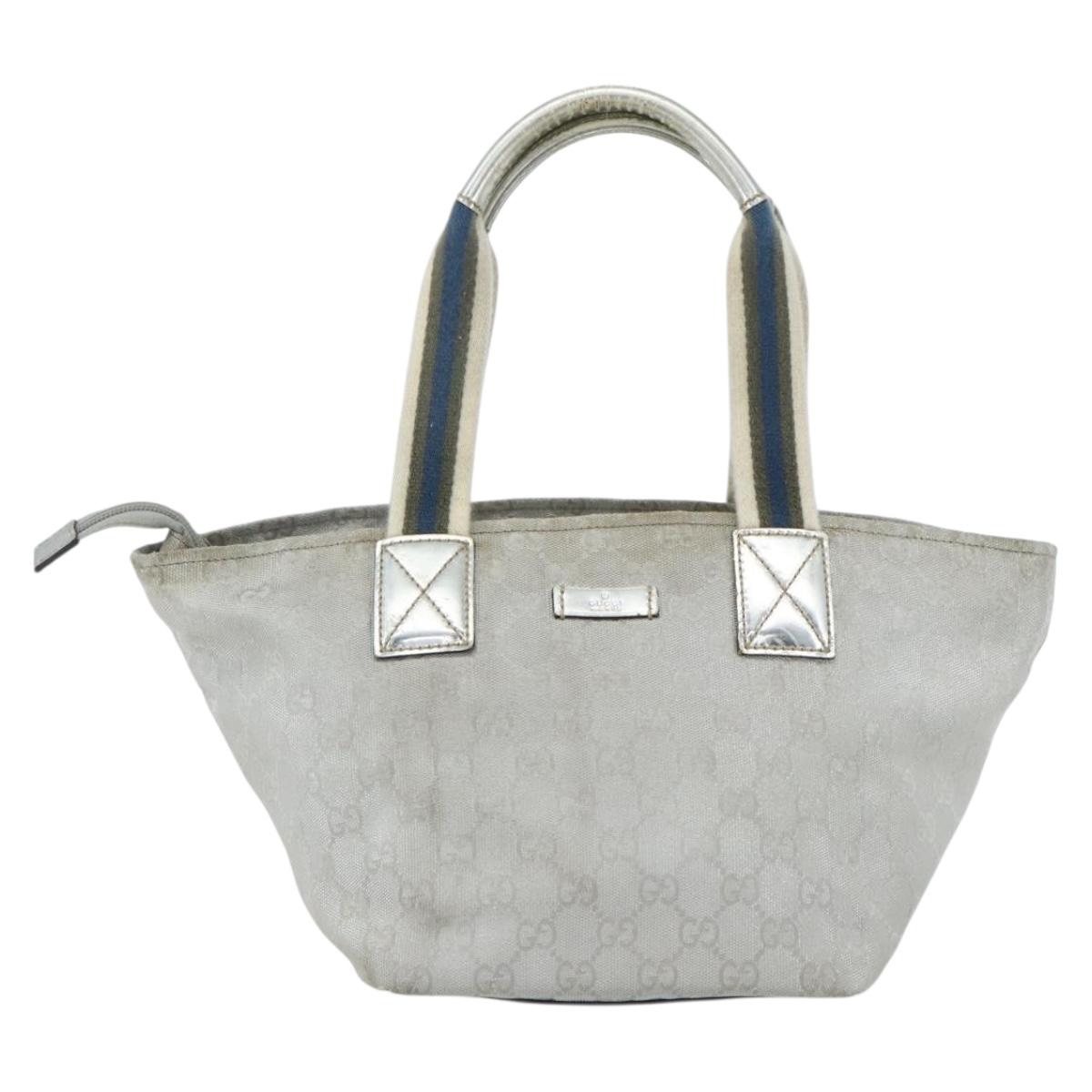 GUCCI GG Canvas Sherry Line Hand Bag Silver 131228 Auth 151449