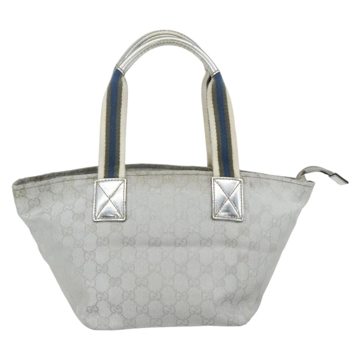 GUCCI GG Canvas Sherry Line Hand Bag Silver 131228 Auth 151449