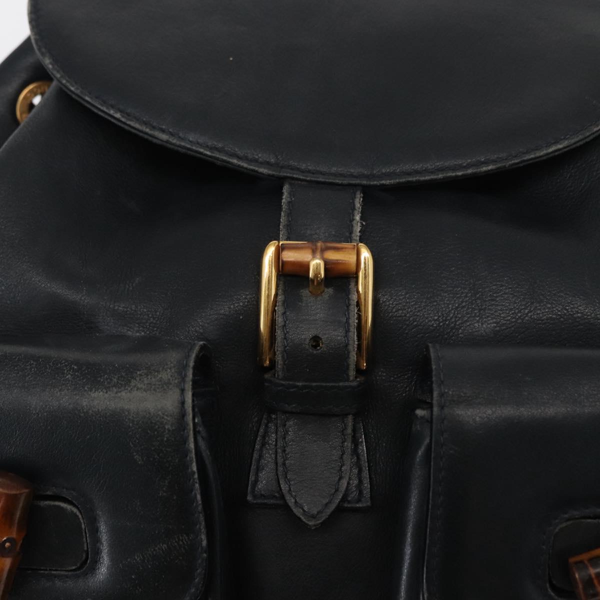 GUCCI Bamboo Backpack Leather Navy Gold 003 2058 0016 Auth 151451