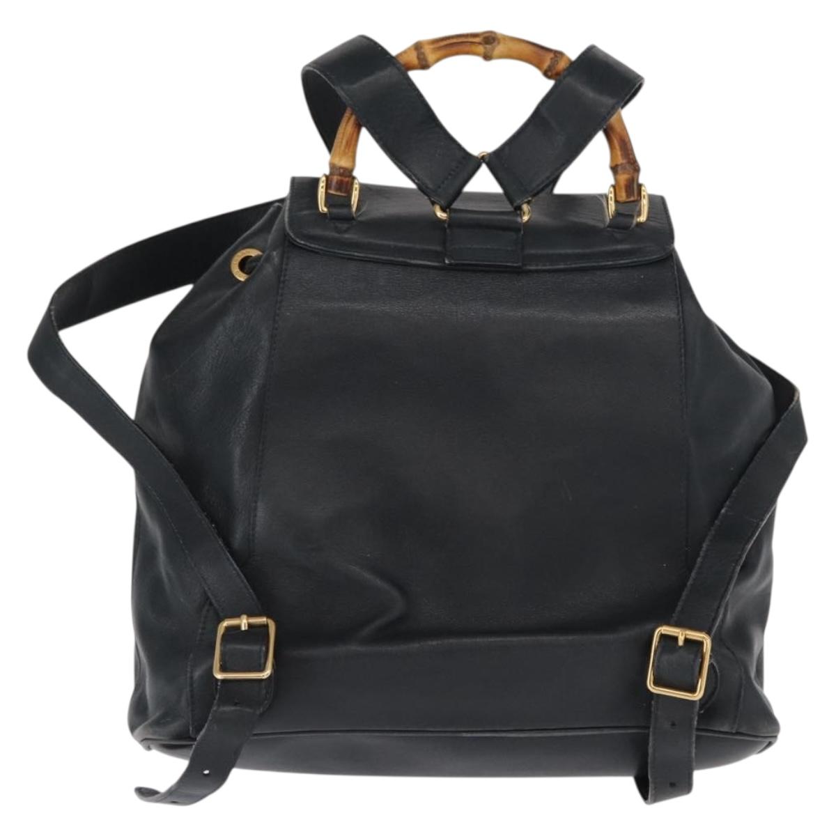 GUCCI Bamboo Backpack Leather Navy Gold 003 2058 0016 Auth 151451