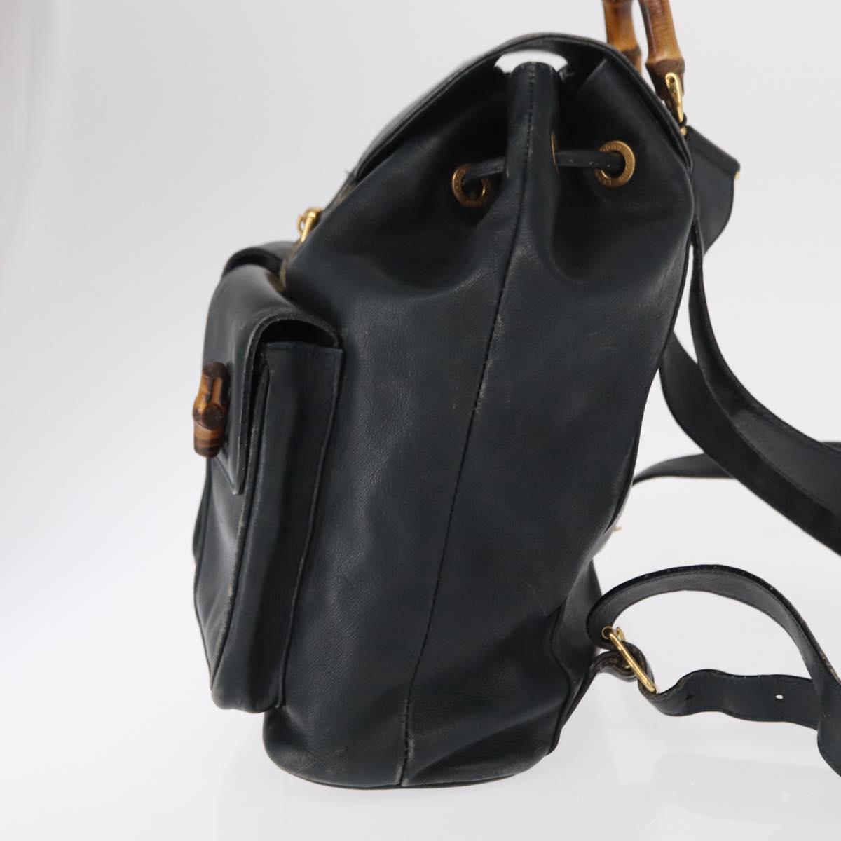 GUCCI Bamboo Backpack Leather Navy Gold 003 2058 0016 Auth 151451