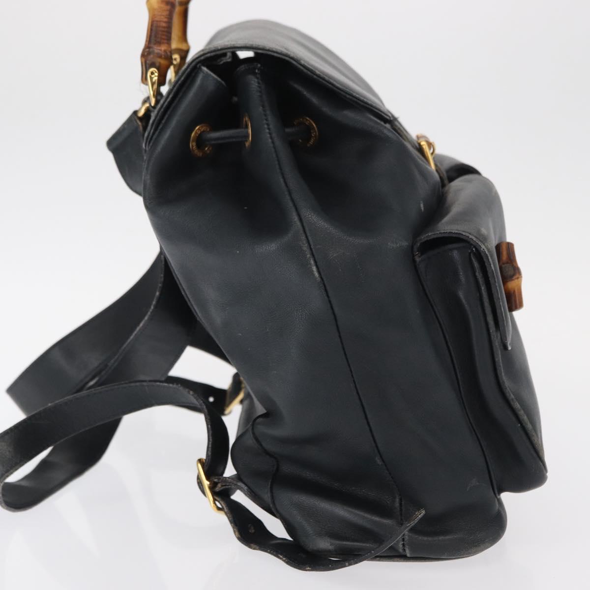 GUCCI Bamboo Backpack Leather Navy Gold 003 2058 0016 Auth 151451