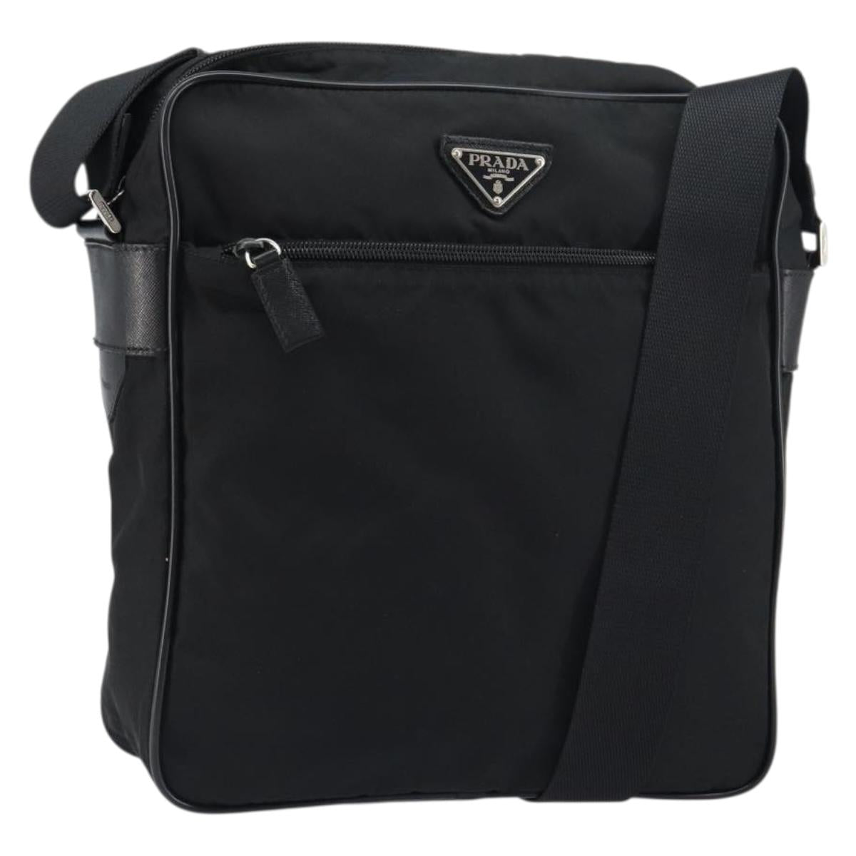 PRADA Shoulder Bag Nylon Black Silver Auth 151452
