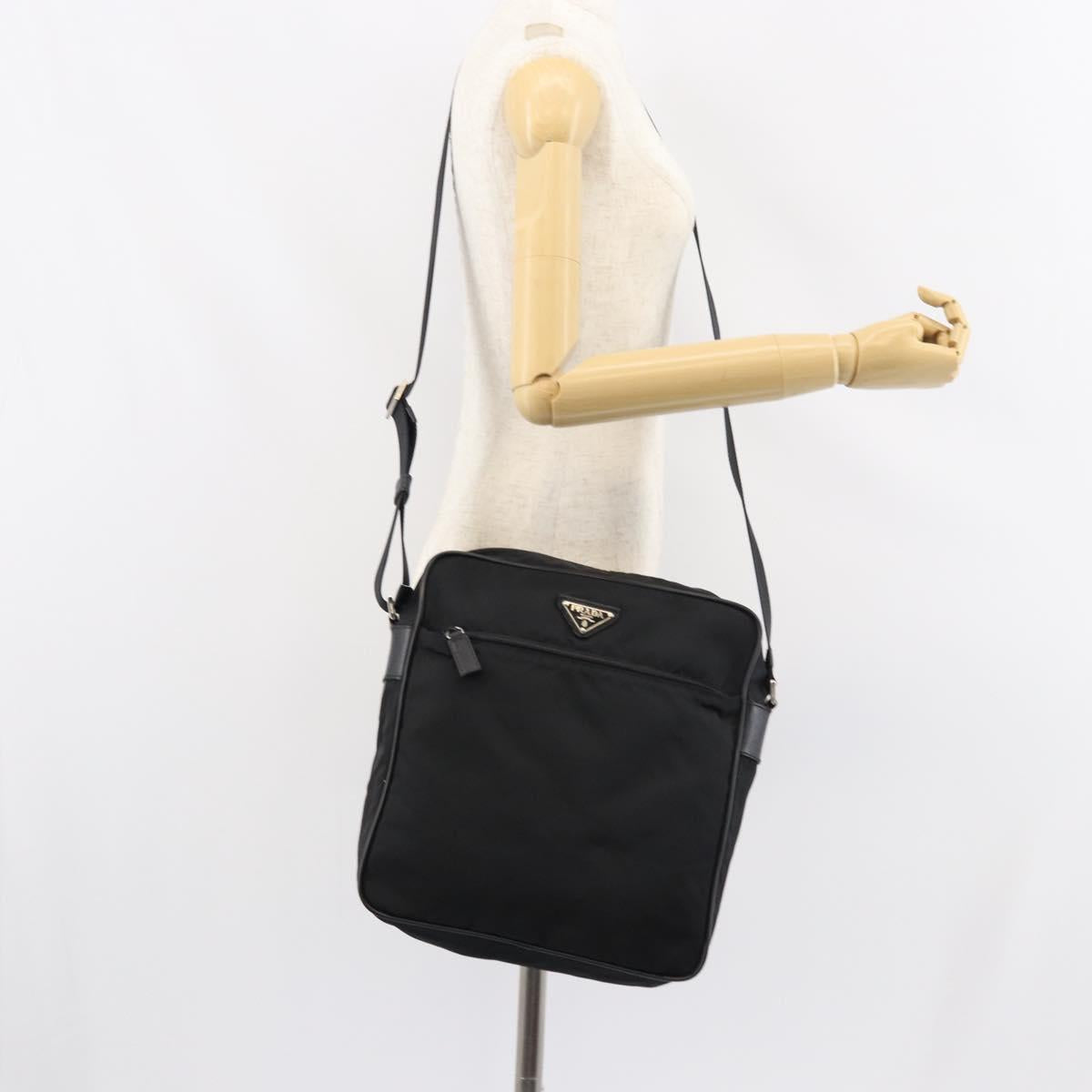 PRADA Shoulder Bag Nylon Black Silver Auth 151452